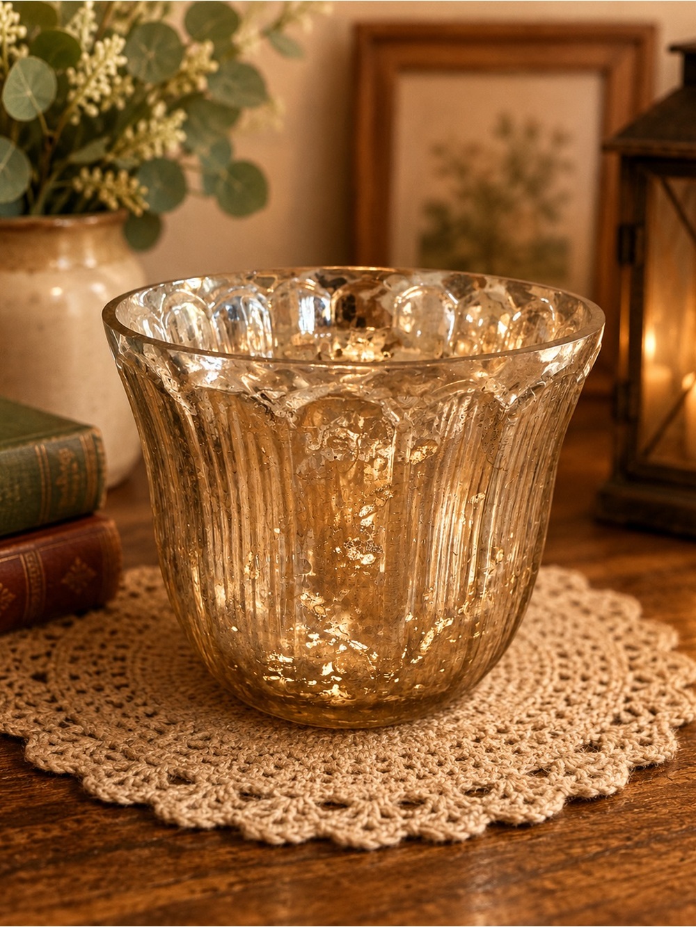 Gold Mercury Glass Decorative candle holder